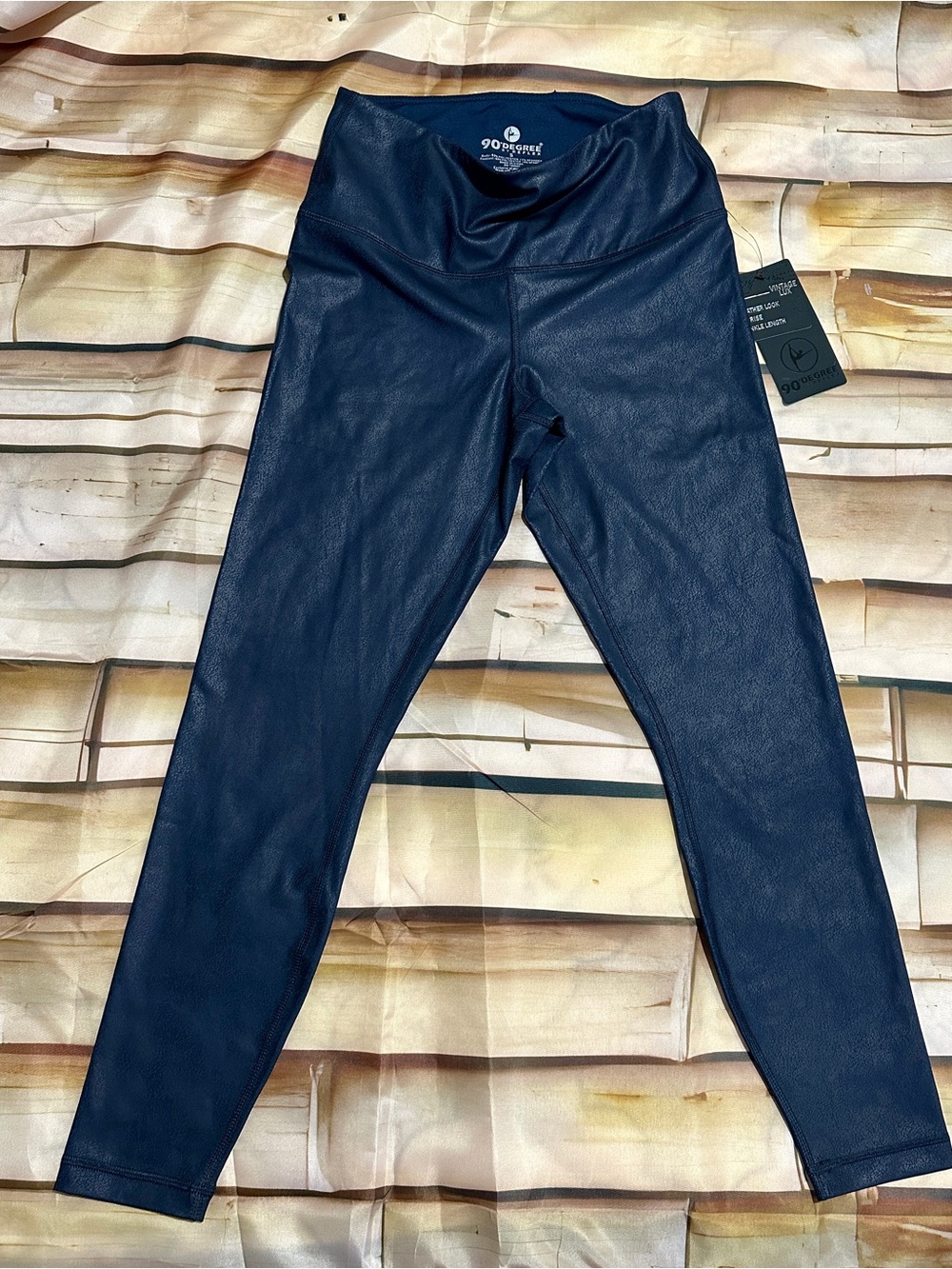 90 Degree By Reflex Navy Faux-Leather Leggings